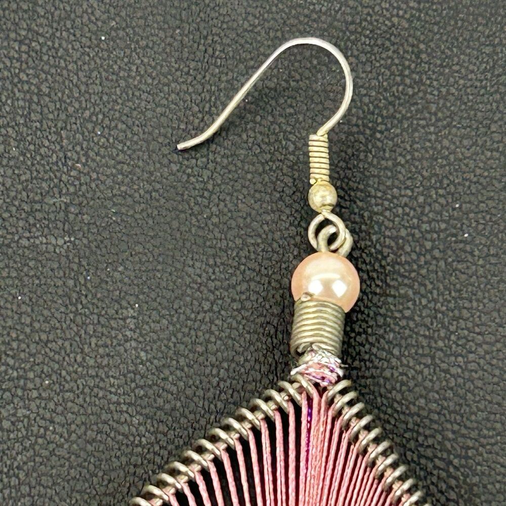 Thread Spiral Earrings Dangle Drop Blue Teardrop Boho Fashion Costume Jewelry - Picture 4 of 6